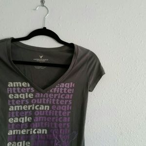 American Eagle Grey Graphic V-Neck Tee