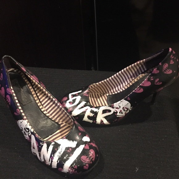 White black and pink heels