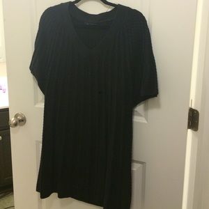 Black cable front short sleeve sweater dress