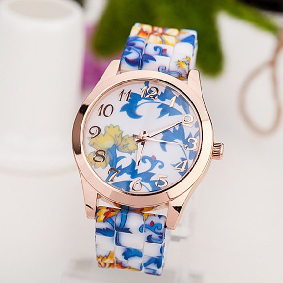 Blue floral print watch lower price now
