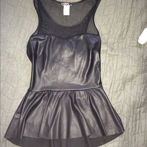 Faux black leather and mesh peplum tank - medium