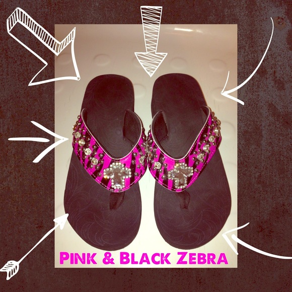 Pink and Black Zebra flip flops