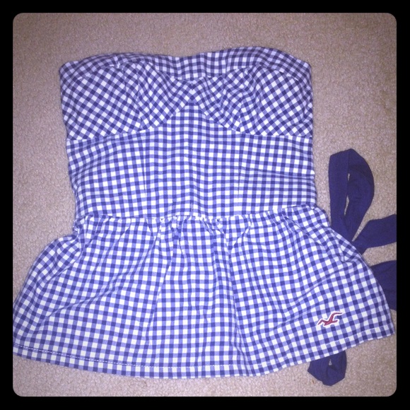 SOLD Hollister strapless gingham top with sash