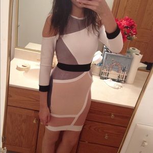 Arm-Cut-Out Bandage Dress