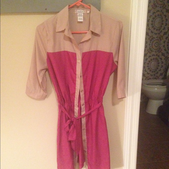 Nude/Magenta Button Down Dress