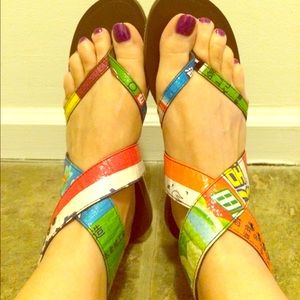 Upcyled sandals-made from rice bags