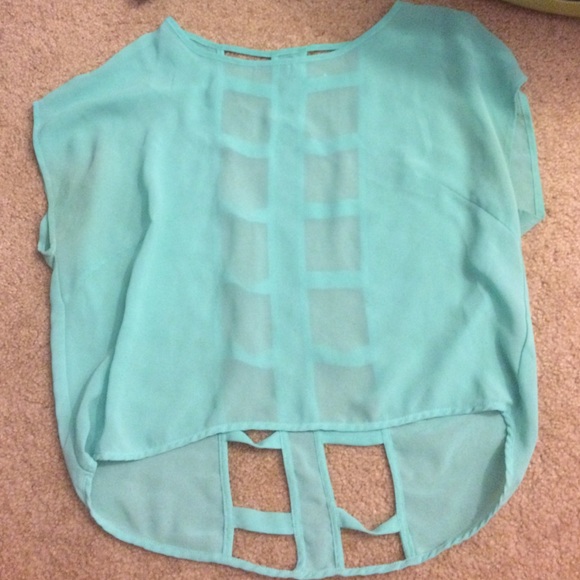 teal see through shirt