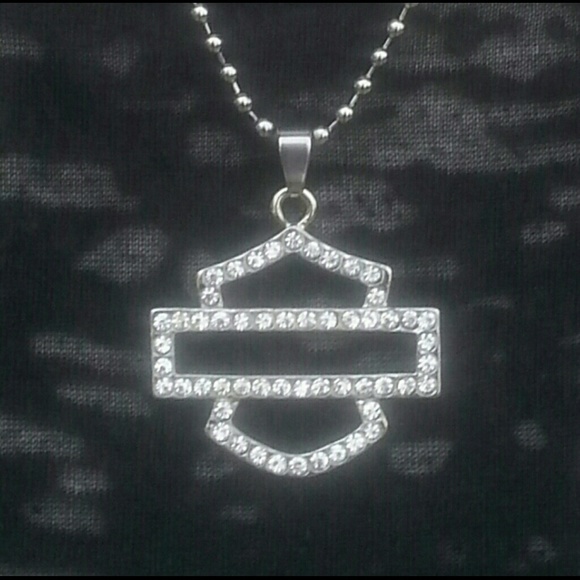 Harley Davidson White Rhinestone Pendent necklace