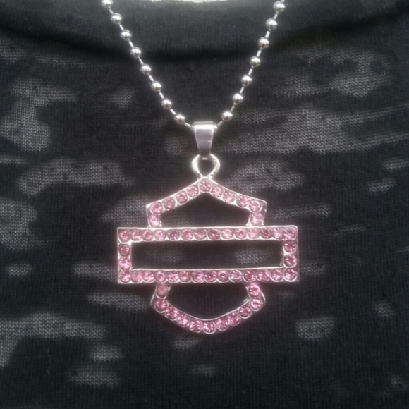 Harley Davidson Pink Rhinestone Pendent Necklace