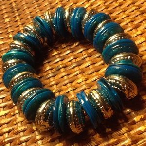 Turquoise and silver stretchy bracelet