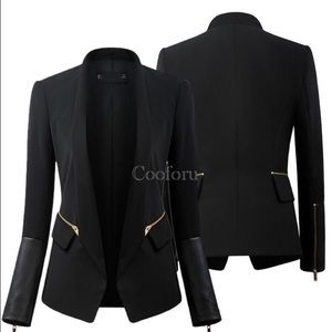 Black blazer with leather accents