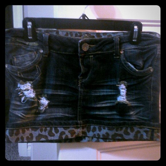 Distressed jean skirt