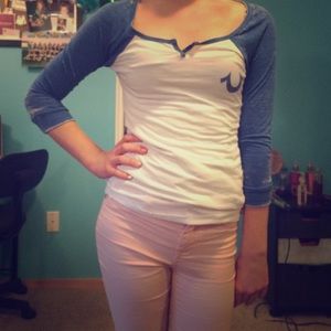 True religion blue baseball tee