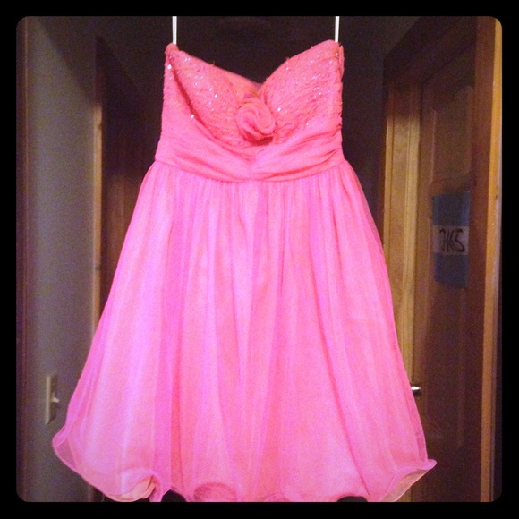 Hot Pink with Orange underneath short dress