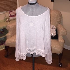 Soft oat colored lace trim blouse
