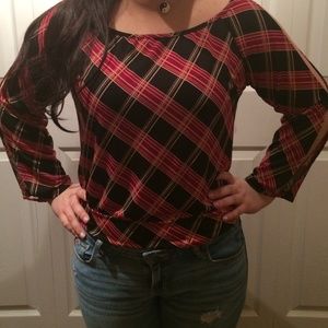 Long sleeve top with cut out sleeves