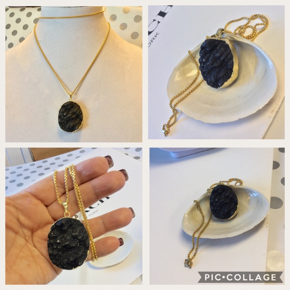 Druzy Long Necklace 18k Gold Plate