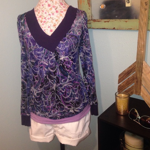 Blue and purple "paisley"/floral long sleeve shirt
