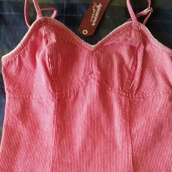 Red & white striped denim type tank