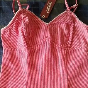 Red & white striped denim type tank