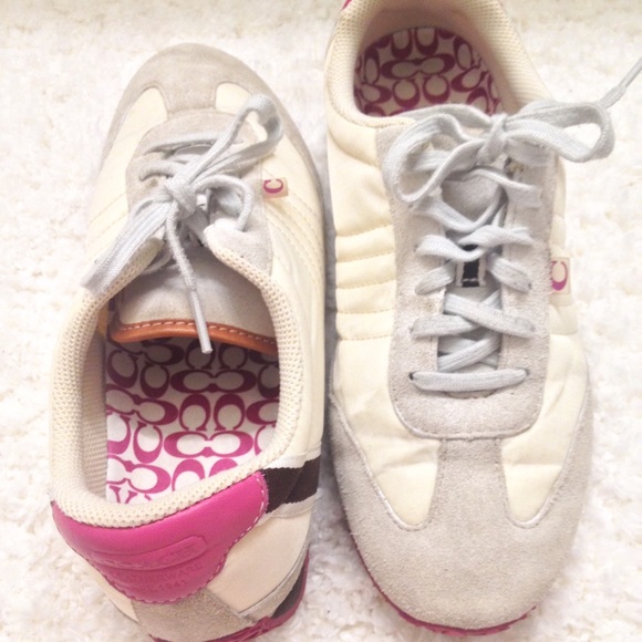 ⚪️ Coach Canvas Leather Sneakers Ivory/tan & pink