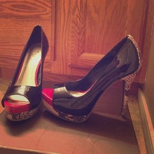 Black and snake print BCBG heels