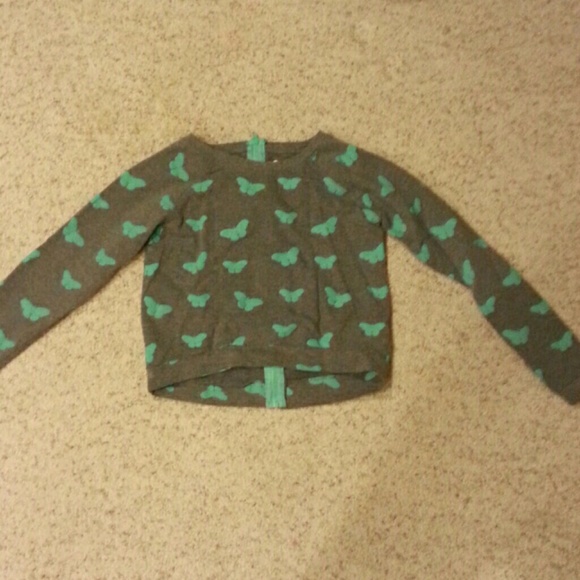 Grey sweat shirt, turquoise butterflys, back zippe - Picture 1 of 4