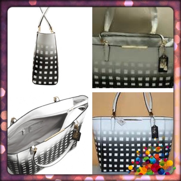 Coach Gingham checkerboard Leather tote.