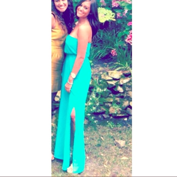 Teal long dress with high slits up sides