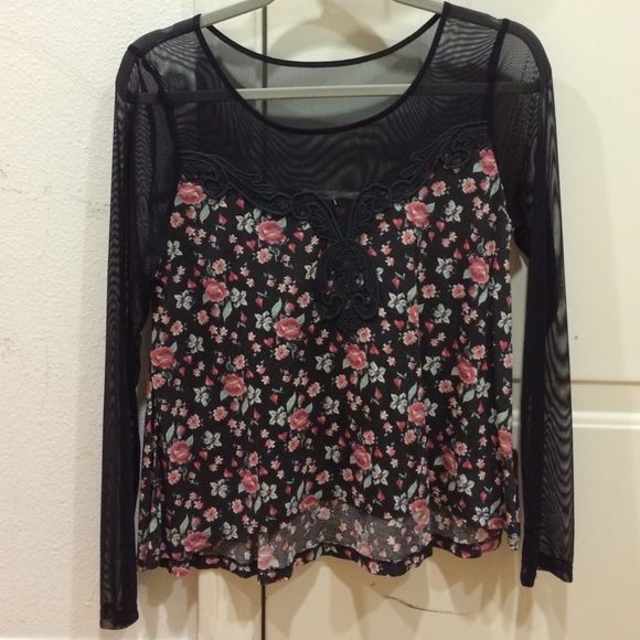 floral and mesh shirt