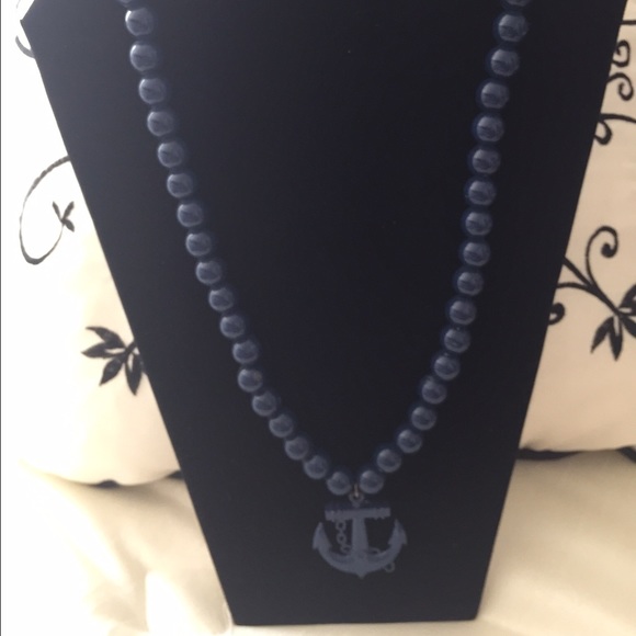 Blue Simulated Pearls and Anchor necklace