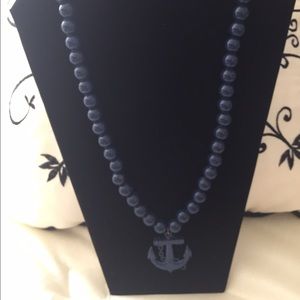 Blue Simulated Pearls and Anchor necklace