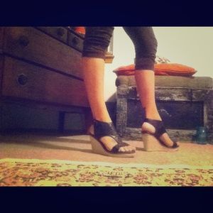 Super fly black leather espadrille wedge