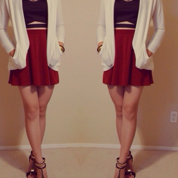 A line burgundy skirt