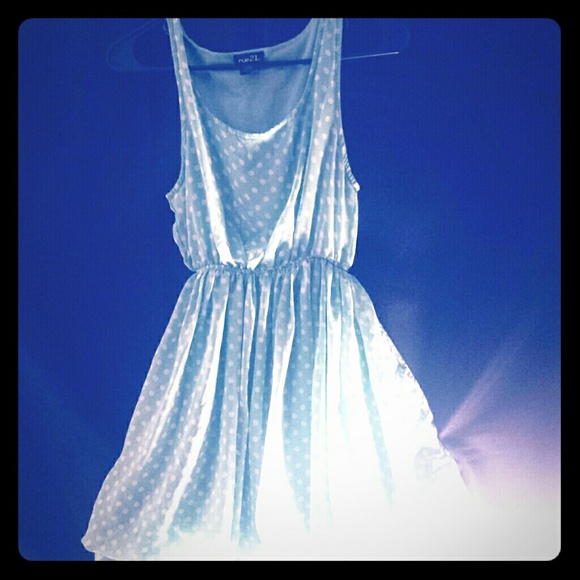 Turquoise+Whitr Polka Dot Dress - Picture 1 of 1