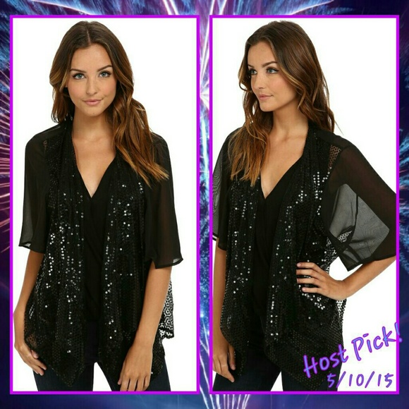NWT-black kimono sequined/sheer open top