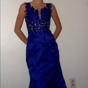 Royal Blue Illusion Lace Prom Dress