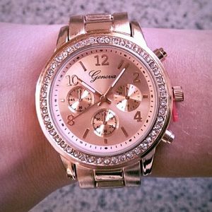 Rose colored large face classy watch