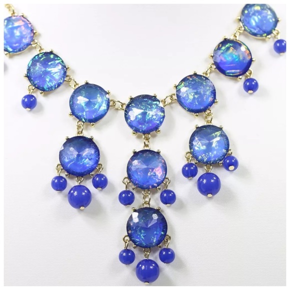 D8 Blue Nacre Round Dangle Necklace Earring Set - Picture 2 of 4