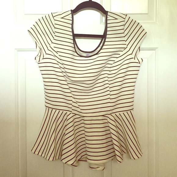 SOLD!! White peplum top with black stripes
