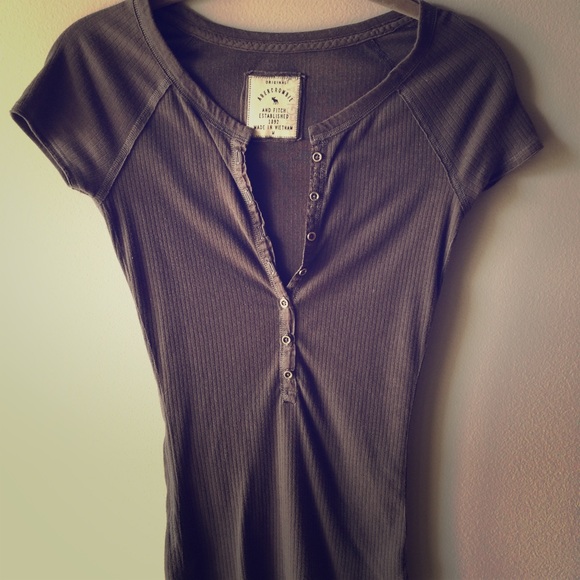 Abercrombie & Fitch Women's Henley Top Brown Sz M