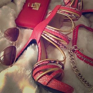 Metallic faux-snake platform Sandal