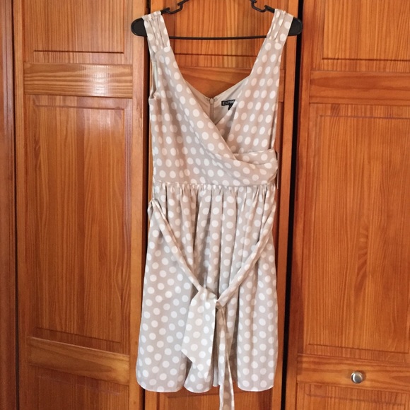 Dress - tan/white polka dot