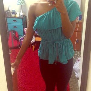 Teal one shoulder top