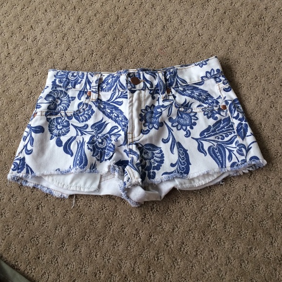 Blue and White Printed Shorts
