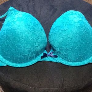 Teal lace push up bra