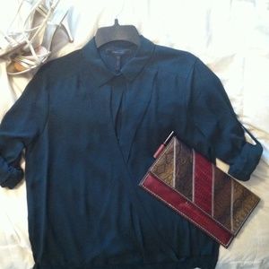 BCBGMAXAZRIA Green faux wrap front blouse