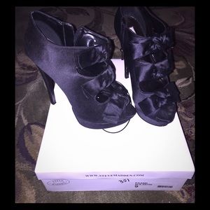 Black Satin Bow Platform Heels