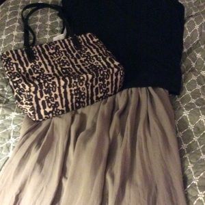 Long flowing beige skirt
