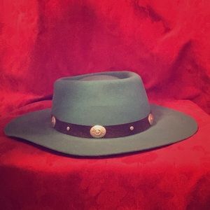 Teal vintage hat with fun western details.